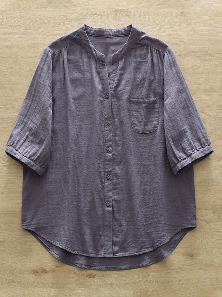 Women's Simple Solid Color Linen Blend Casual Shirt artswardrobe