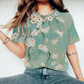 Comstylish Women Japanese Art Floral Printed Round Neck T-Shirt