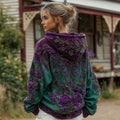 Comstylish Women's Retro Purple Rose Gradient Pattern Casual Hoodie