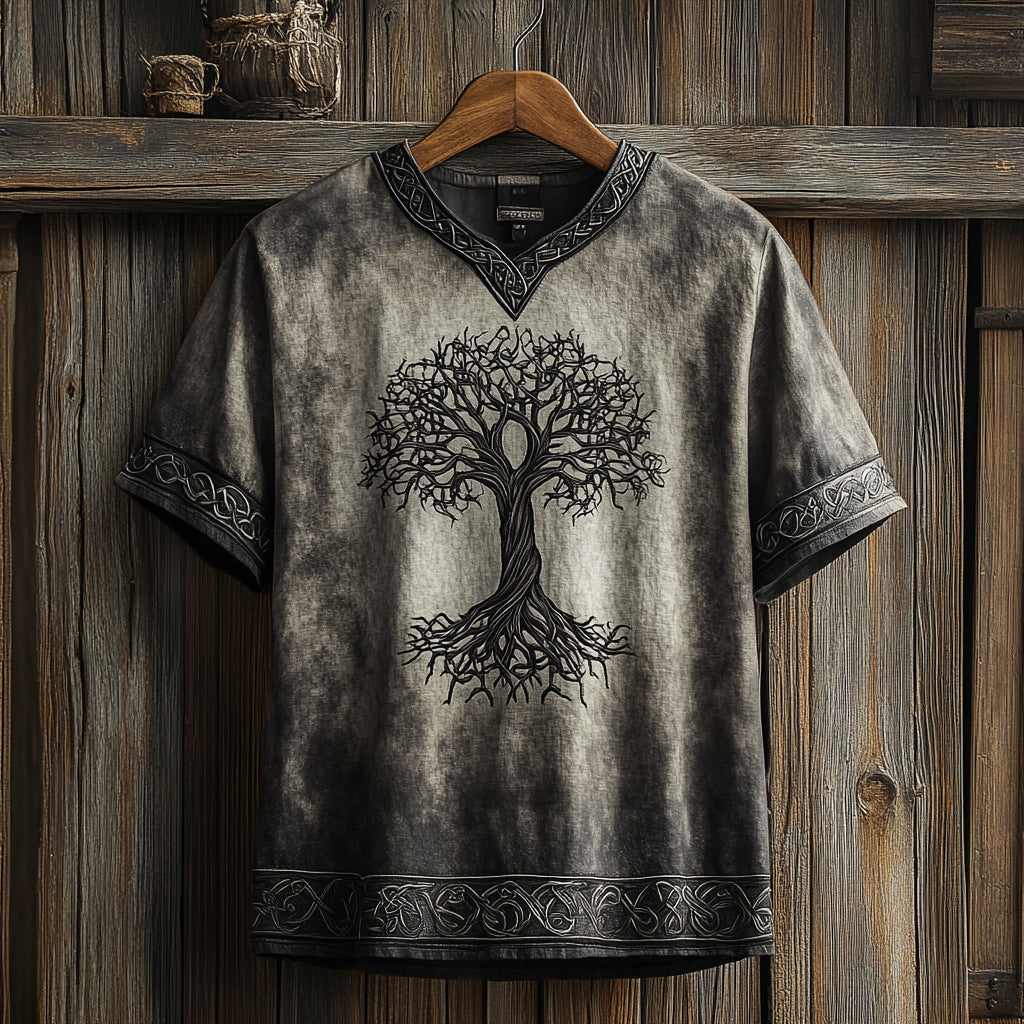 Men's Viking Celtic Knot Art Linen V-neck T Shirt artswardrobe