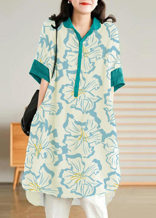 Jade Purple Flower Linen Linen Shirt Dress
