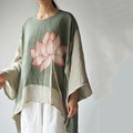 Vintage Classy Lotus Art Linen Blend Tunic artswardrobe