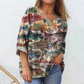 Women's Retro Ethnic Fish Patchwork Art Print Shirt artswardrobe