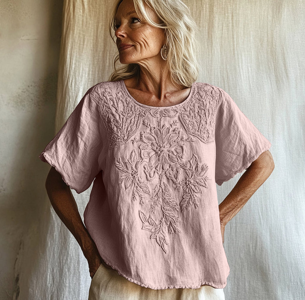 Vintage Floral Art Cotton Linen Comfy Shirt artswardrobe