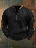 Men's Retro Western Textured Print Zipper Neck Knit Sweatshirt elevenforest