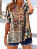 Women's Floral Pattern Art Print Cotton Linen Casual Shirt