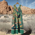 Women's Vintage Cat Floral Art Linen Tank Dress artswardrobe