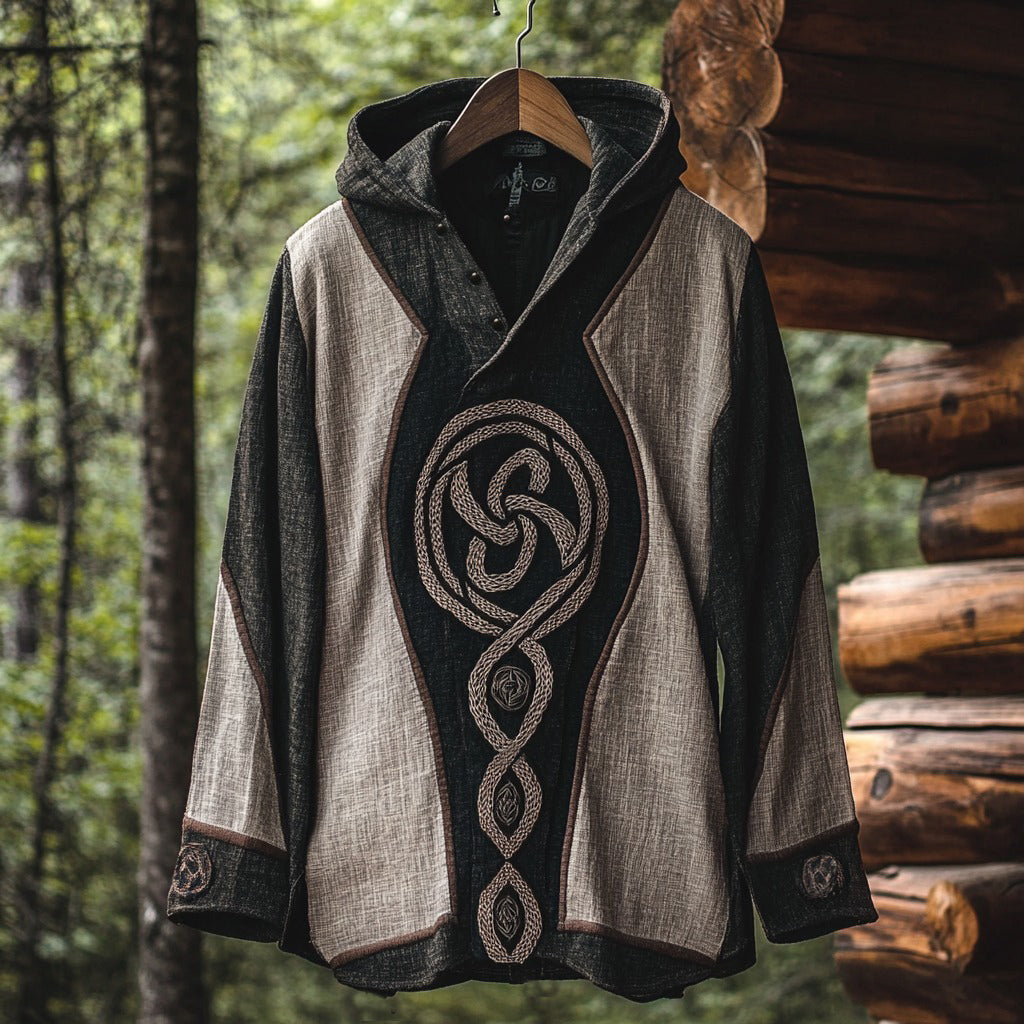 Men's Viking Vintage Celtic Long Sleeve Button-down Hooded Shirt artswardrobe