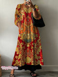 Women's Vintage Lovely Floral Art Print Pocket V-neck Cotton Dress