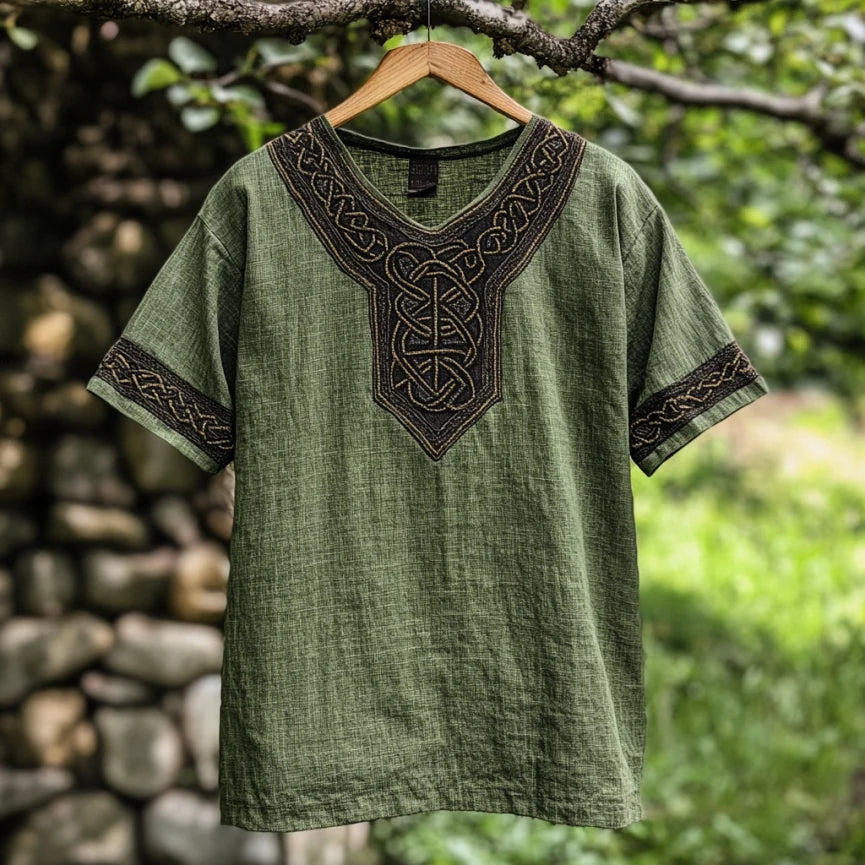 Men's Viking Celtic Knot Art Linen V-neck T Shirt artswardrobe
