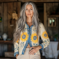 Bohemian Linen Floral Ukraine Sunflower Gradient Art Print  Long Sleeve Shirt artswardrobe