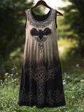 Vintage Celtic Raven Embroidered Gradient Tank Dress artswardrobe