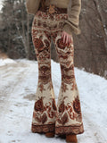 Comstylish Vintage Boho Floral Art Pattern Comfy Flared Leggings
