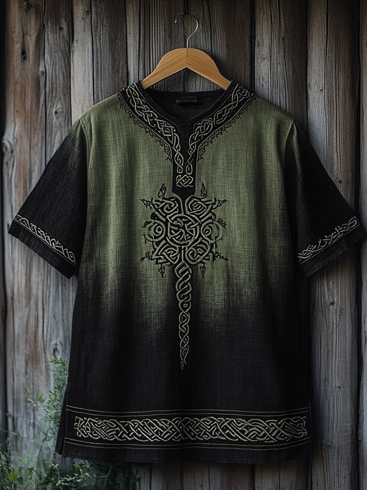 Men's Viking Celtic Knot Art Gradient Linen V-neck T Shirt artswardrobe