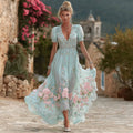 Women's Vintage Bohemian Floral Embroidery Casual Short Sleeve Dress