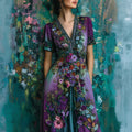 Vintage Floral Embroidered Gradient Linen Maxi Dress artswardrobe