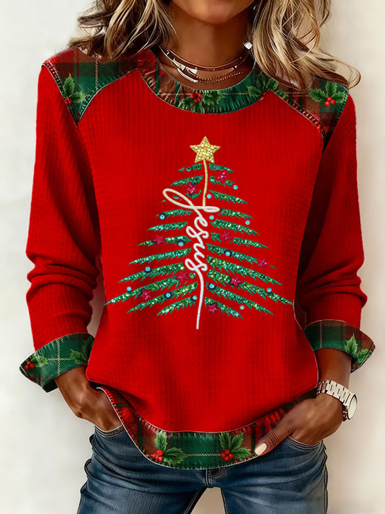 Comstylish Women's Casual Christmas Faith Waffle Top