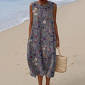 Women's Vintage Floral Art Linen Vest Dress artswardrobe