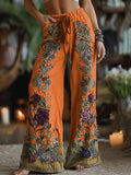 Classy Purple Lavender And Floral Embroidered Art Linen Pants artswardrobe