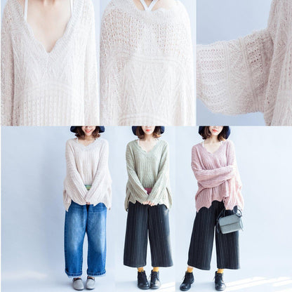 Beige White Knit Sweaters Ruffles Sweater