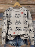 Comstylish Lovely Cats Faces Japanese Pattern Sweatshirt