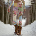 Women's Vintage Floral Patchwork Art Cozy Knit Leggings