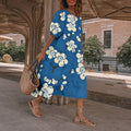 Comstylish Causal Blue Floral Japanese Art And Spring Midi Dress