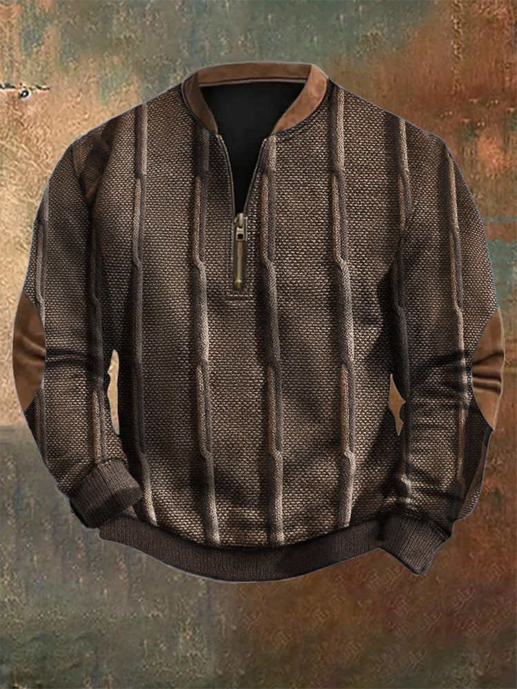 Men's Vintage Knit Print Zip-Up Sweatshirt elevenforest