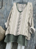 Vintage Floral & Leaves Cottage Pattern Linen Tunic artswardrobe