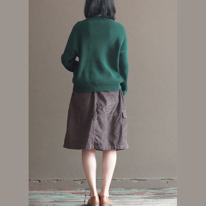 Blackish Green Thick Cotton Knit Blouse Lace Collar Sweater