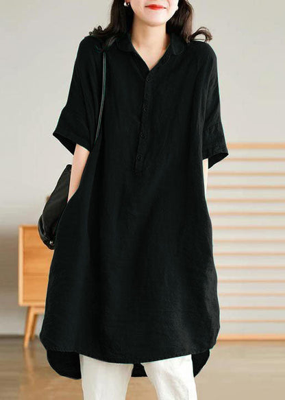 Jade Blue Flower Linen Linen Shirt Dress