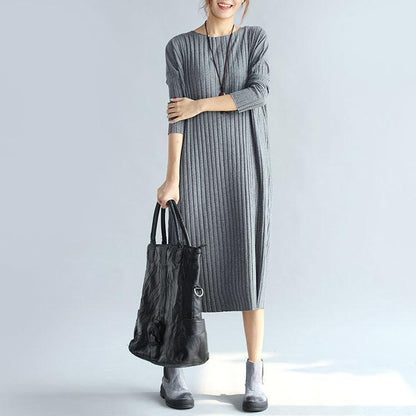 Boutique Gray Sweater Dresses Oversized O Neck Winter Dress Long Sleeve Pullover Sweater