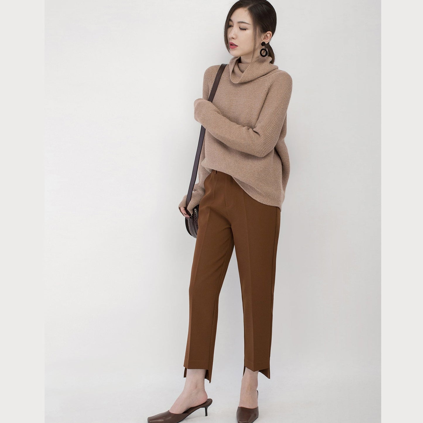 Boutique Khaki Knit Sweaters High Neck Sweaters Fine Baggy Top