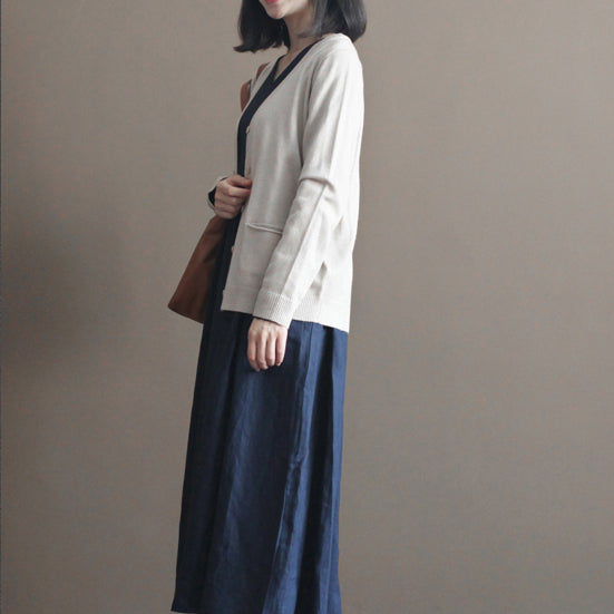 Boutique Nude Cozy Sweater Loose Fitting Knitted Blouses New V Neck Fall Blouse Cardigan