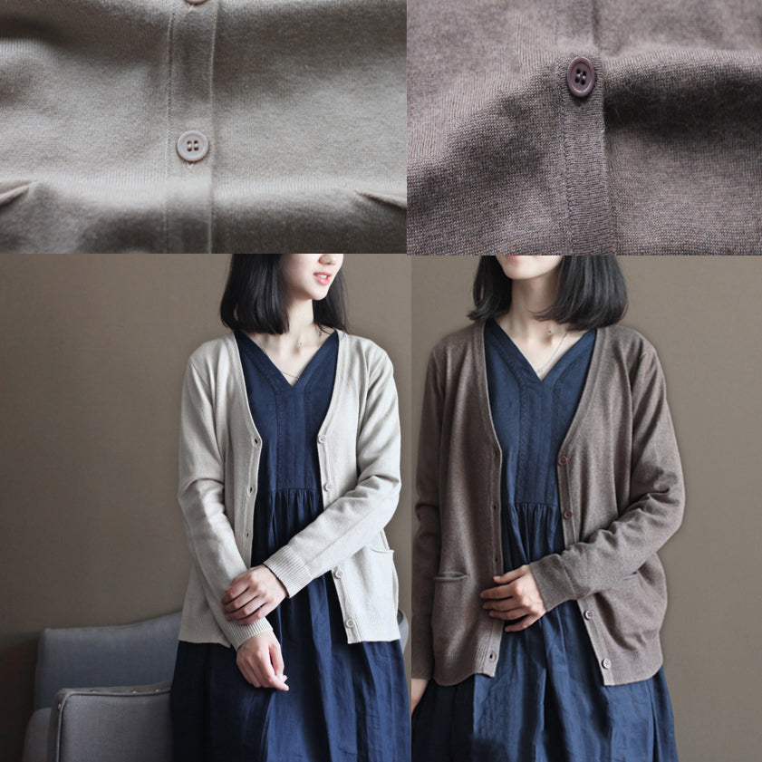 Boutique Nude Cozy Sweater Loose Fitting Knitted Blouses New V Neck Fall Blouse Cardigan