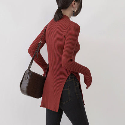 Boutique Red Sweaters Oversize V Neck Pockets Sweaters Fine Side Open Winter Sweaters