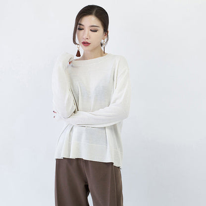 Boutique White Knit Sweaters Oversize O Neck Knitted Tops Baggy Fall Blouse