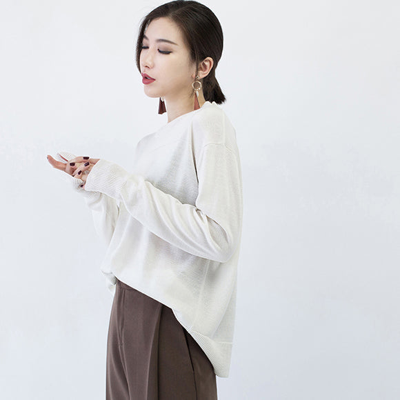 Boutique White Knit Sweaters Oversize O Neck Knitted Tops Baggy Fall Blouse