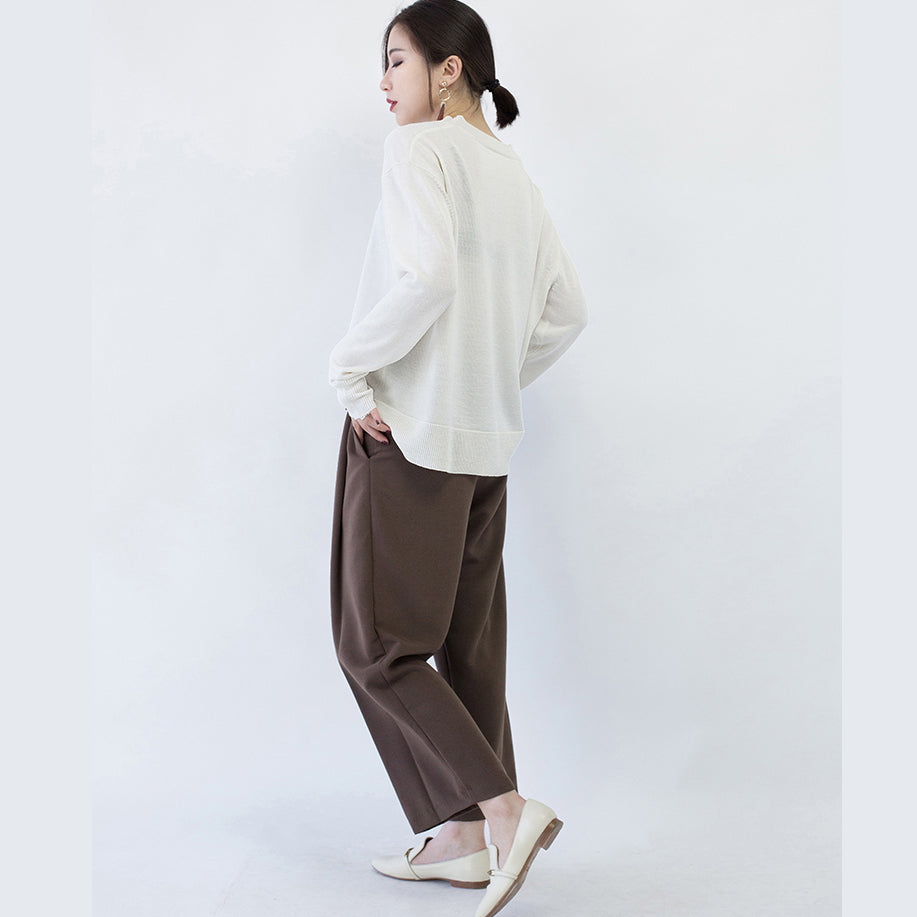 Boutique White Knit Sweaters Oversize O Neck Knitted Tops Baggy Fall Blouse