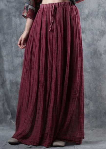 Burgundy Linen Fall New Skirts Loose Elastic Waist Maxi Skirts