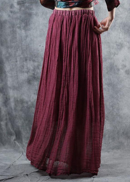 Burgundy Linen Fall New Skirts Loose Elastic Waist Maxi Skirts