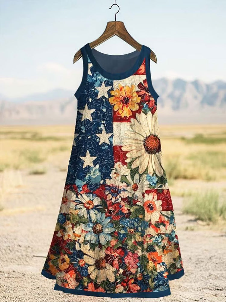 Women's Vintage Independence Day Linen Blend Tank Dress artswardrobe