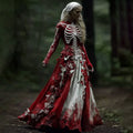 Comstylish Halloween Skeleton Bloody Roses Art Linen Maxi Dress