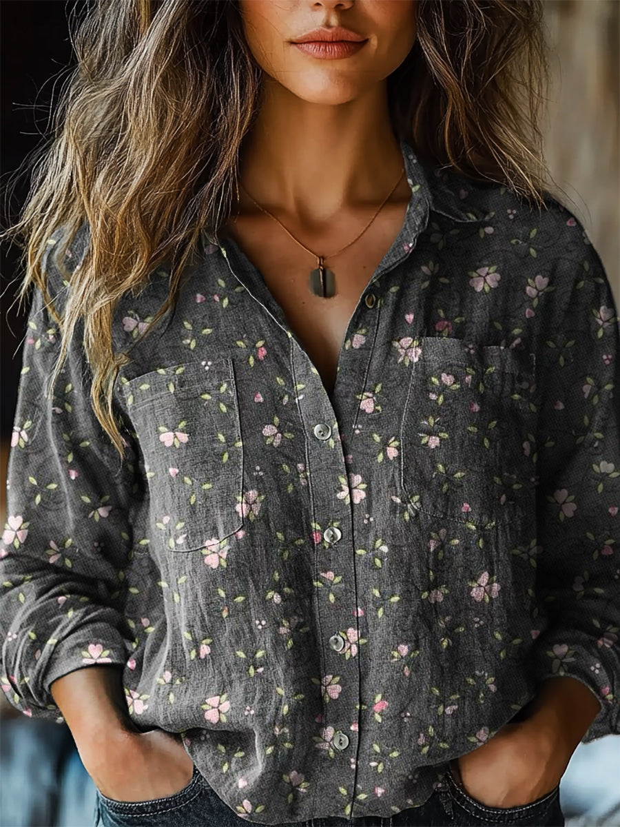 Women's Vintage Floral Art Print Casual Long Sleeve Comfortable Cotton