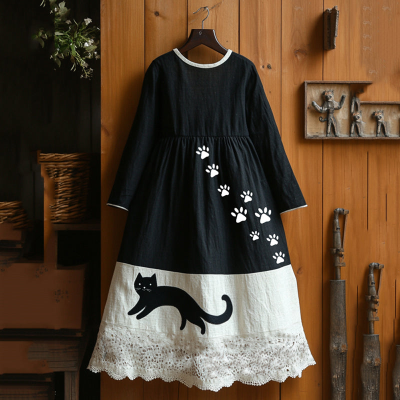 Vintage Abstract Creative Cute Black Cat Art Maxi Dress artswardrobe