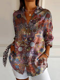 Women's Hippie Art Floral Print Long Sleeve Shirt