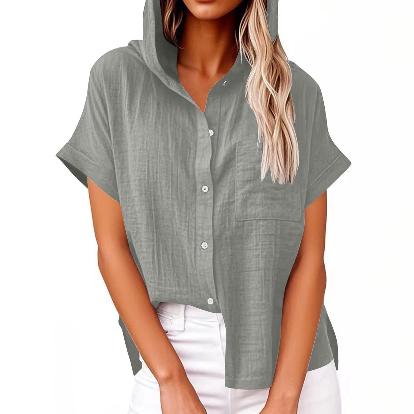 Women's Solid Color Linen Vintage Hooded Shirt artswardrobe
