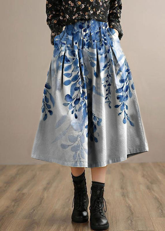 French Blue Flowers Clothes for Elastic Waist Art Spring Dresses
