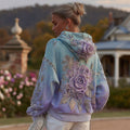 Women's Retro Purple Rose Gradient Pattern Casual Hoodie artswardrobe