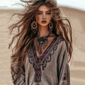 Comstylish Vintage Boho Floral Embroidery Art Cotton Blend Blouse